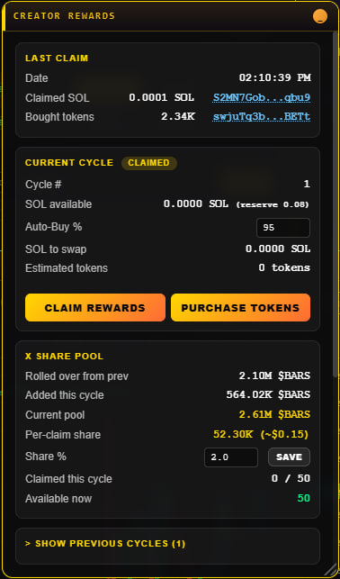 Creator rewards control